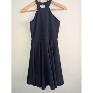 UDTFASHION Un Deux Trois Navy Blue Halter Skater Dress Fit & Flare Keyhole XS/S